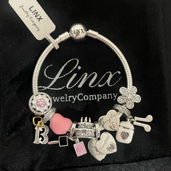 Linx Snake Chain Bracelet with Daughter and 13th Birthday Themed Charms - Picture 3 of 9